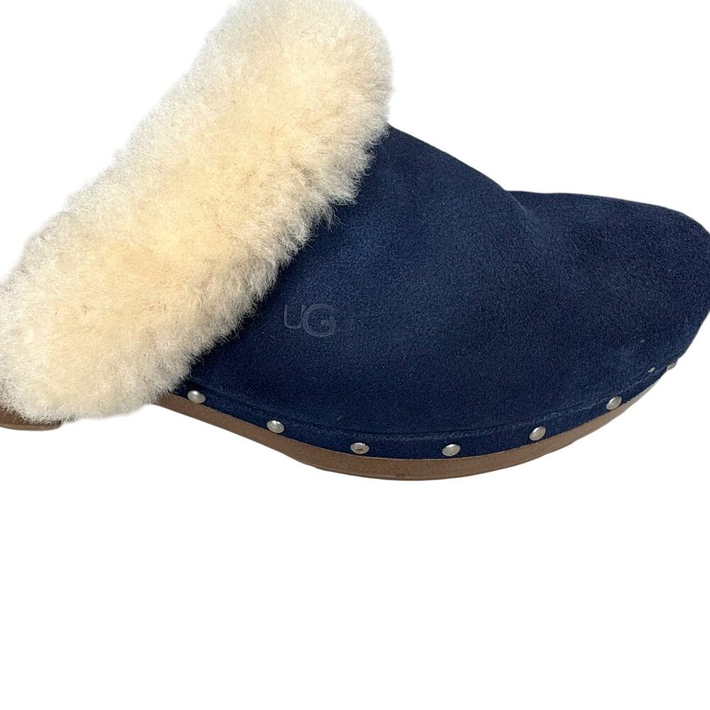 UGG Kalie Navy Blue Sherpa Lined Wooden Clogs Size US 6 - Picture 6 of 10